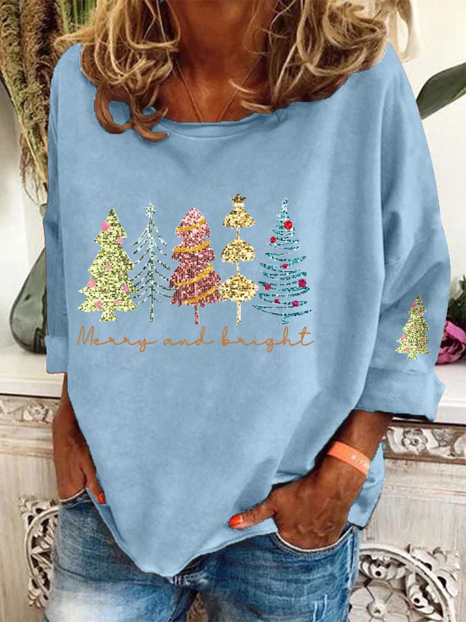 Women's  Sequined Christmas Tree Printed Casual Sweatshirt