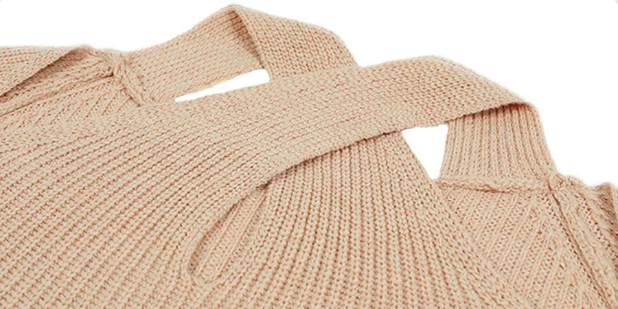 Solid Color Crossed Hanging Shoulder Knit Sweater