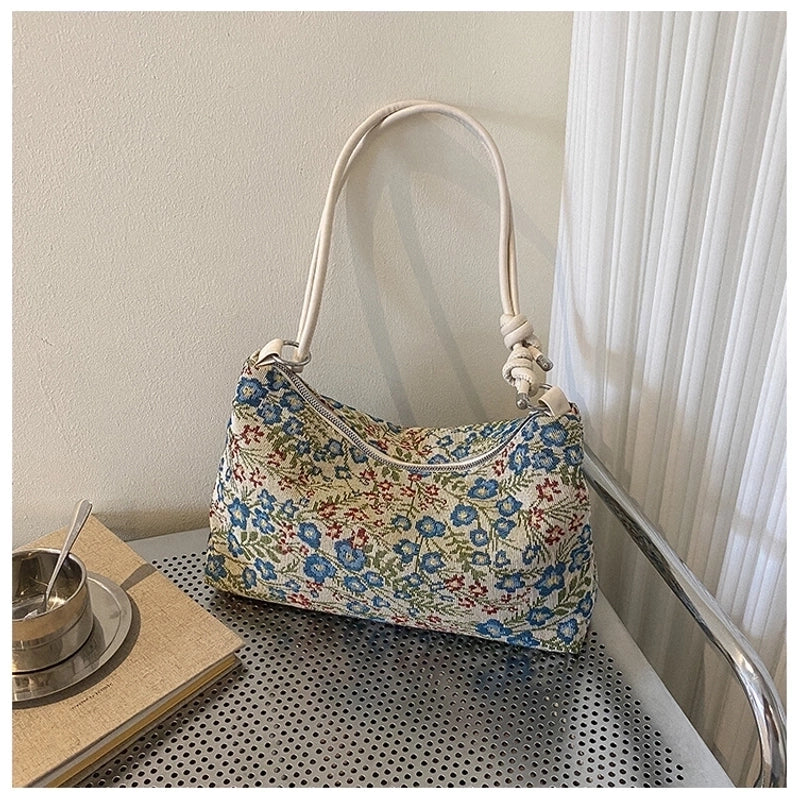Women's Small Nylon Flower Ethnic Style Zipper Underarm Bag