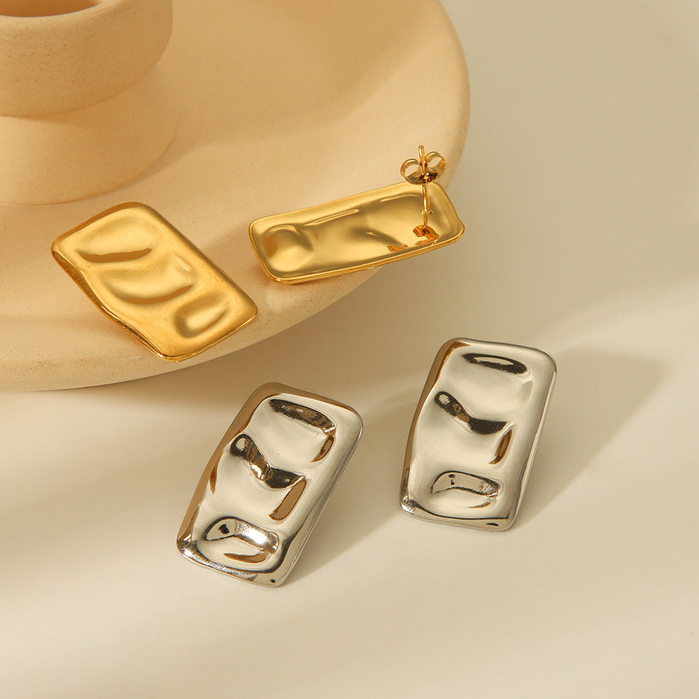 IG Style Pleated Geometric Stainless Steel Electroplating Earrings