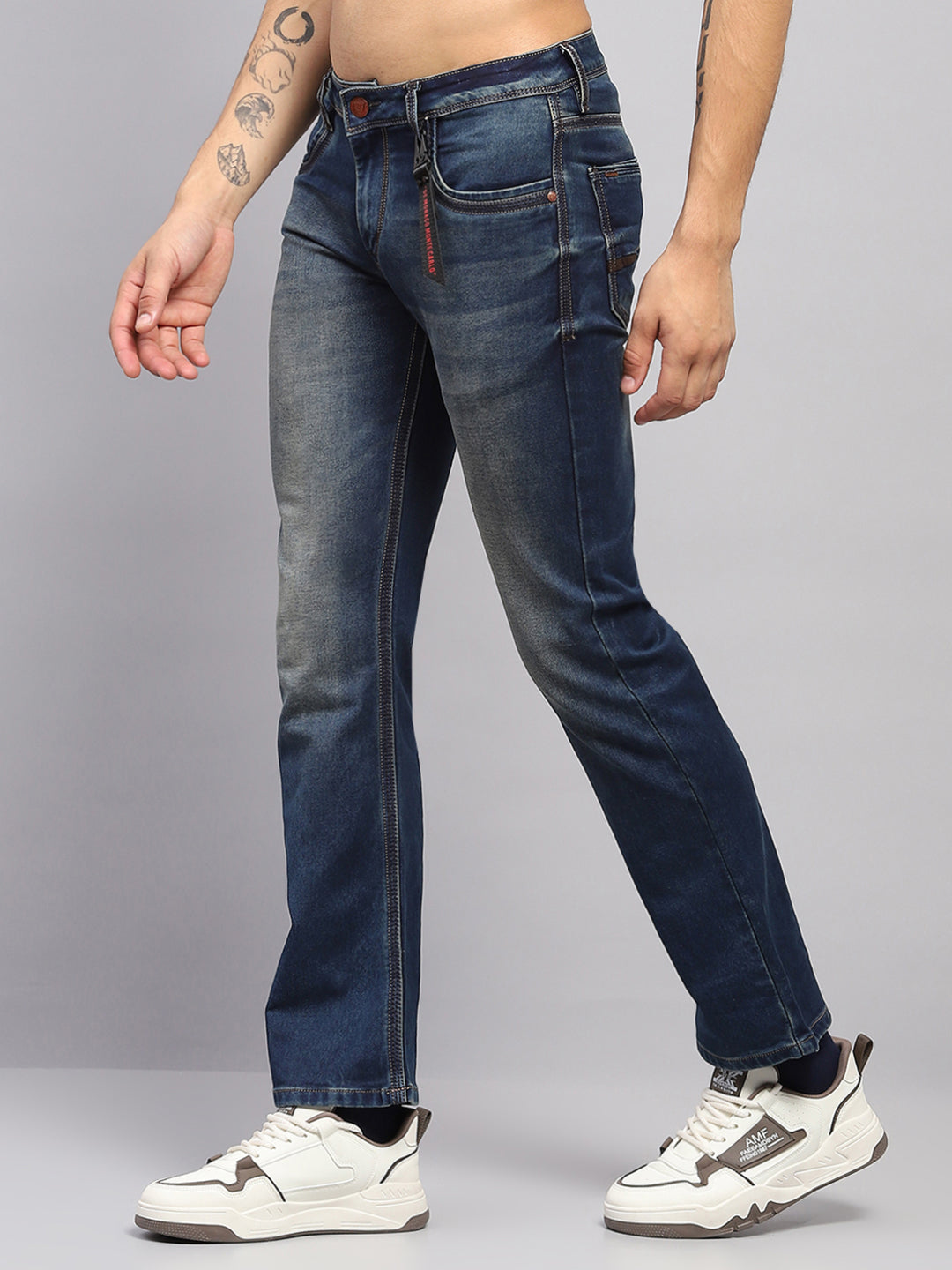 Men Blue Solid Boot Cut Denim