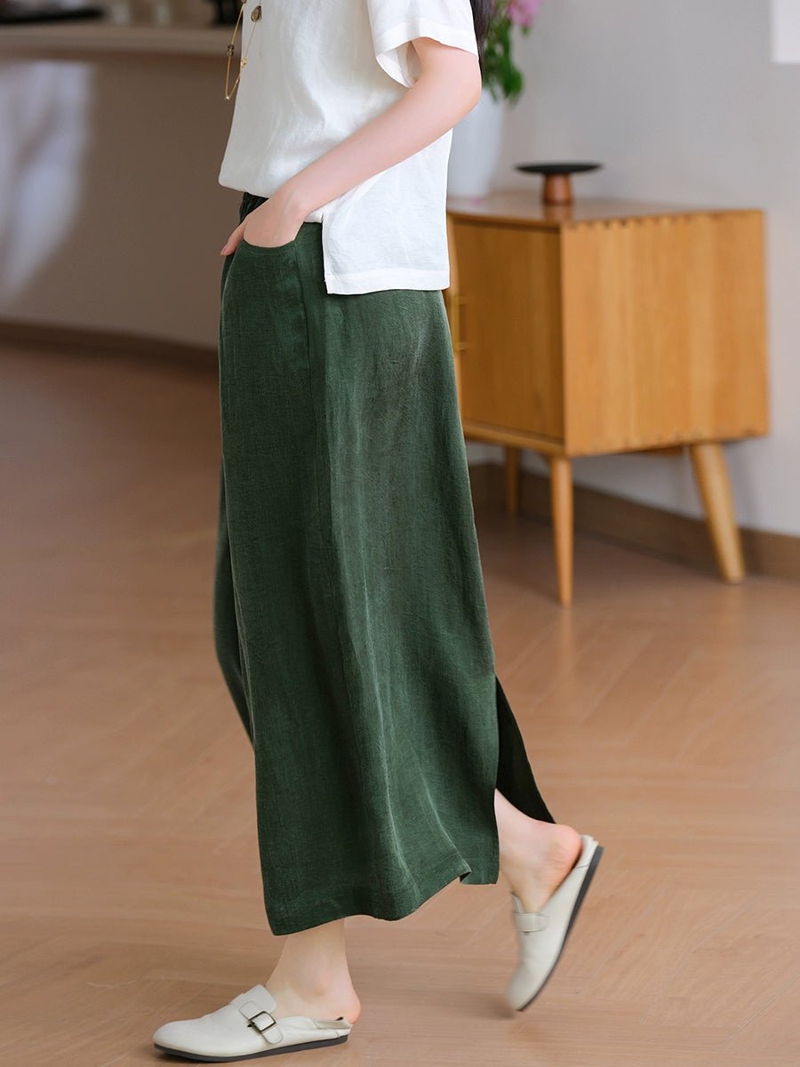 Women Summer Pure Color Linen Straight Skirt