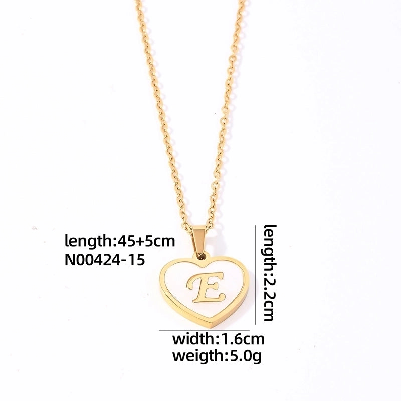 304 Stainless Steel Casual Minimalist Plating Inlay Letter Heart Shape Shell Pendant Necklace