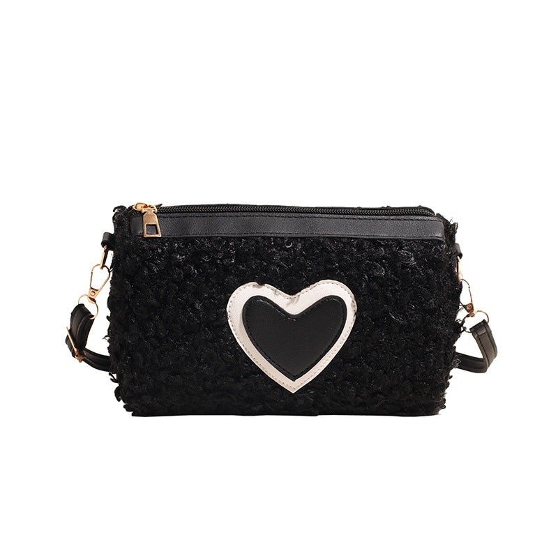 Black Pink Blue Fleece Heart Shape Sewing Thread Square Clutches