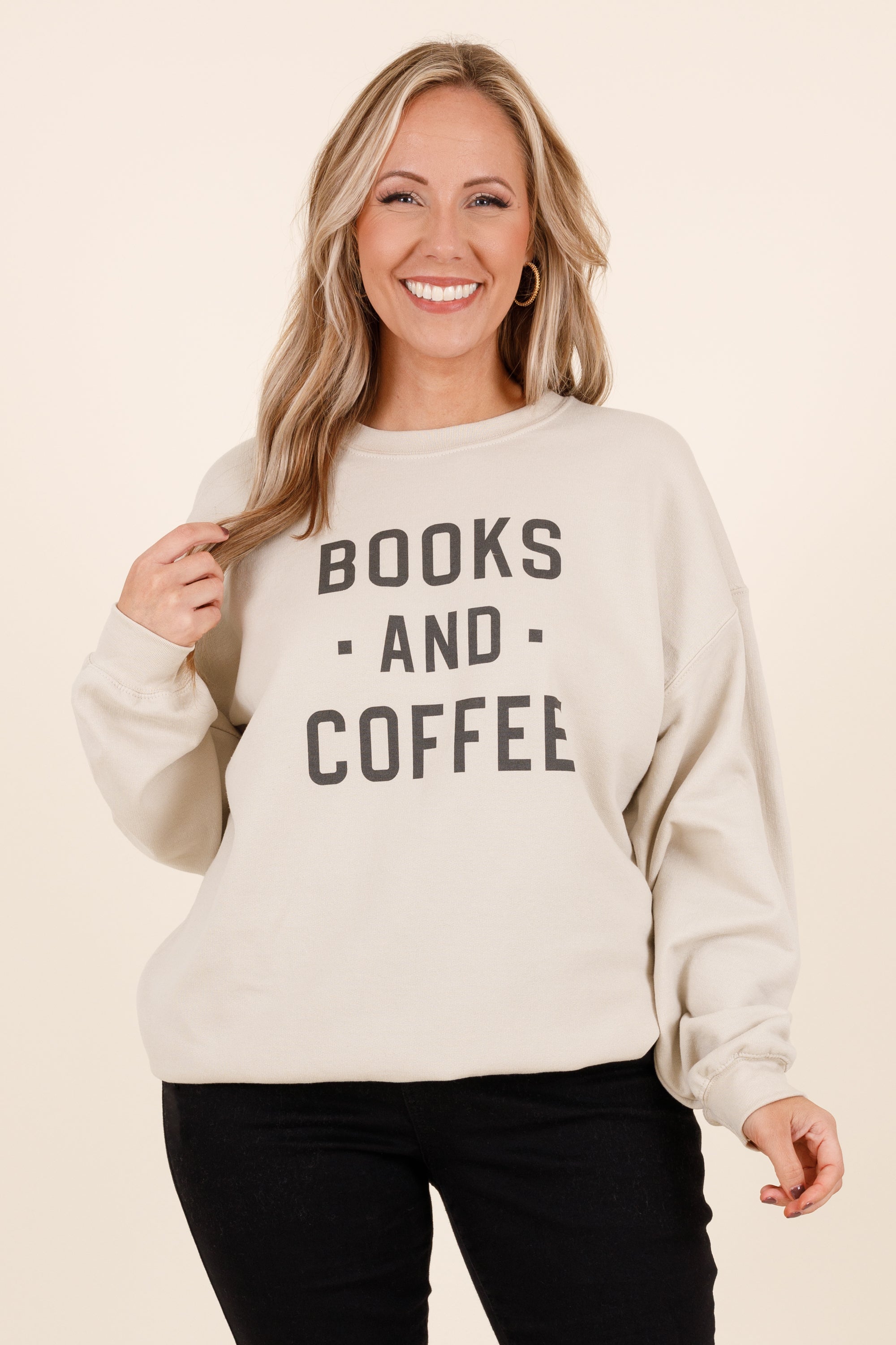 Books And Coffee Sweatshirt. Sand