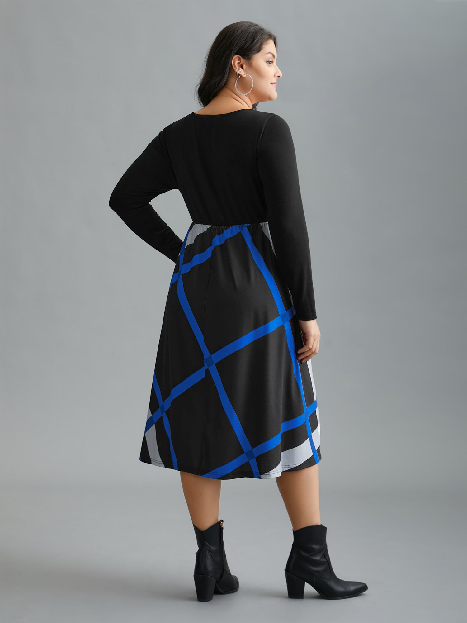 Crew Neck Colorblock Contrast Striped Pocket Dress
