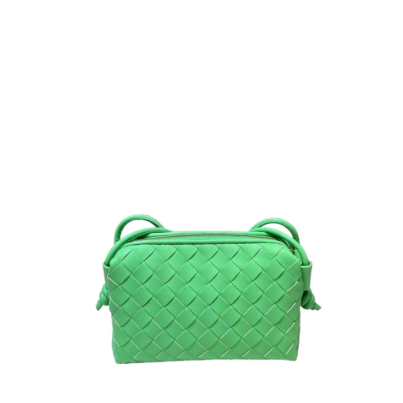 Women's Leather Solid Color Classic Style Weave Square Zipper Crossbody Bag