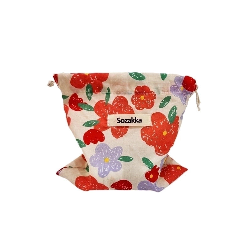 Women's Small Cotton Flower Streetwear String Cosmetic Bag