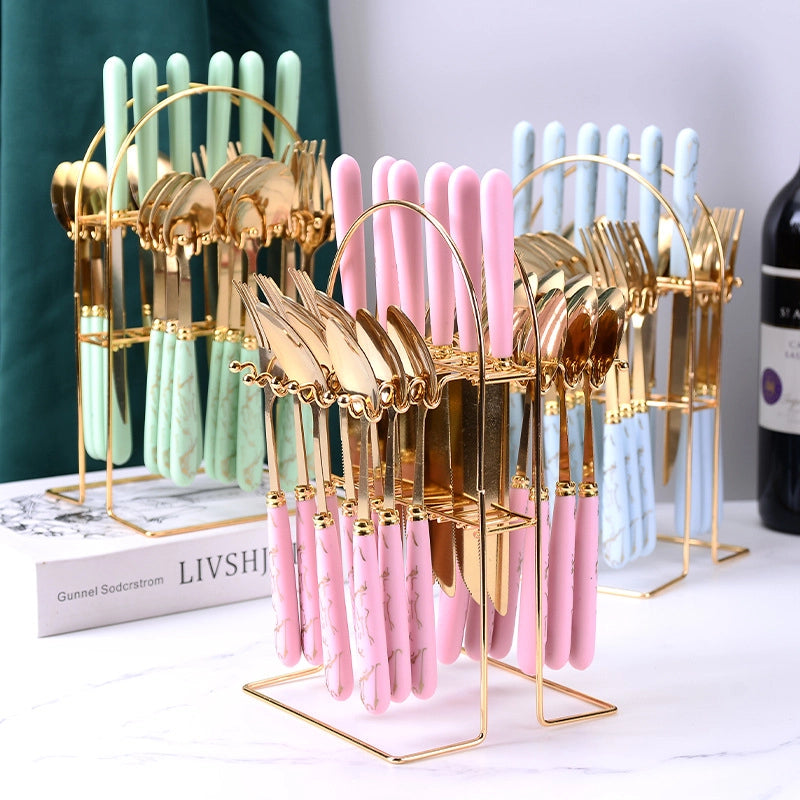 New Marbling Stainless Steel Tableware 24-Piece Gift Box Restaurant Western Food Knife Fork Dessert Spoon