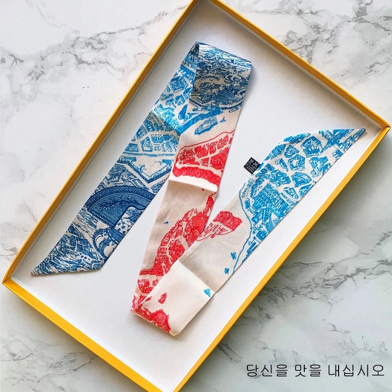 Women's Minimalist Flower Satin Printing Silk Scarf
