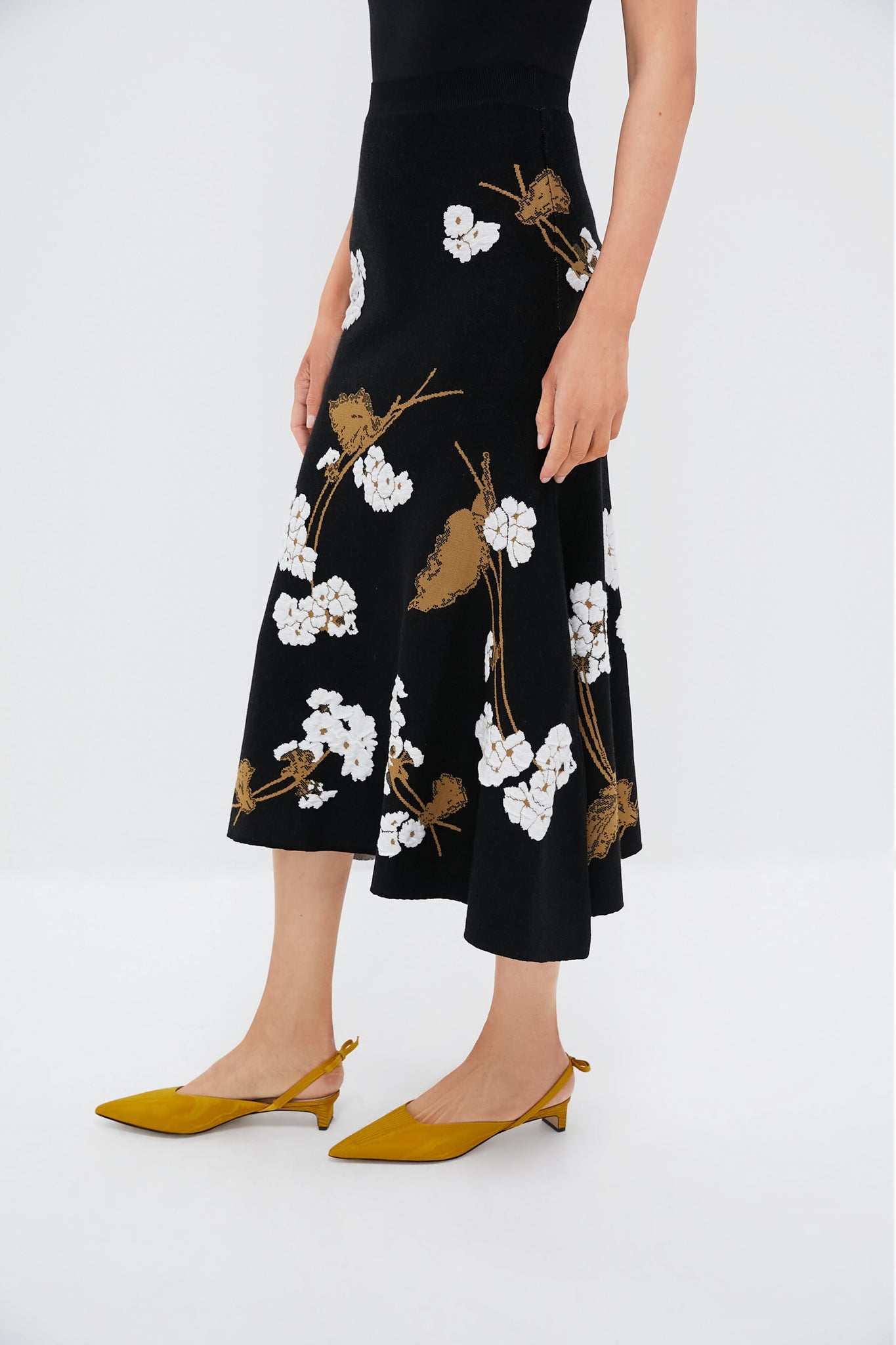 Elena Garden Black A-line Midi Knit Skirt