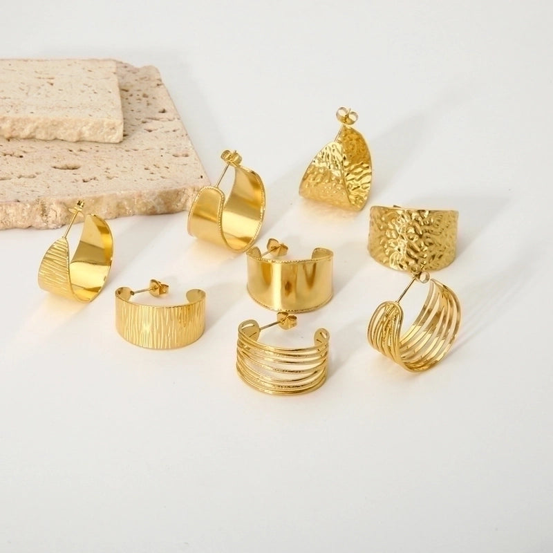 1 Pair Modern Style C Shape Plating 304 Stainless Steel 18K Gold Plated Ear Studs