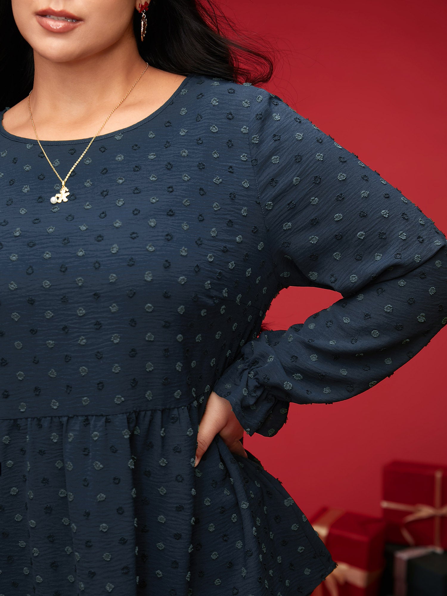 Textured Dot Elastic Cuffs A-line Blouse