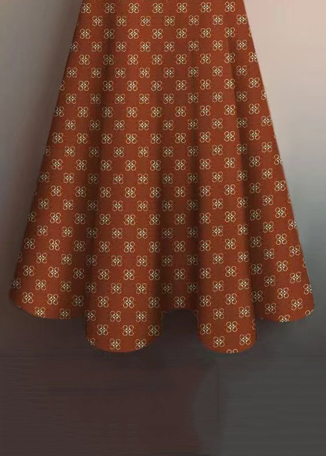 Stylish Orange Print Elastic Waist Cotton Skirt Summer