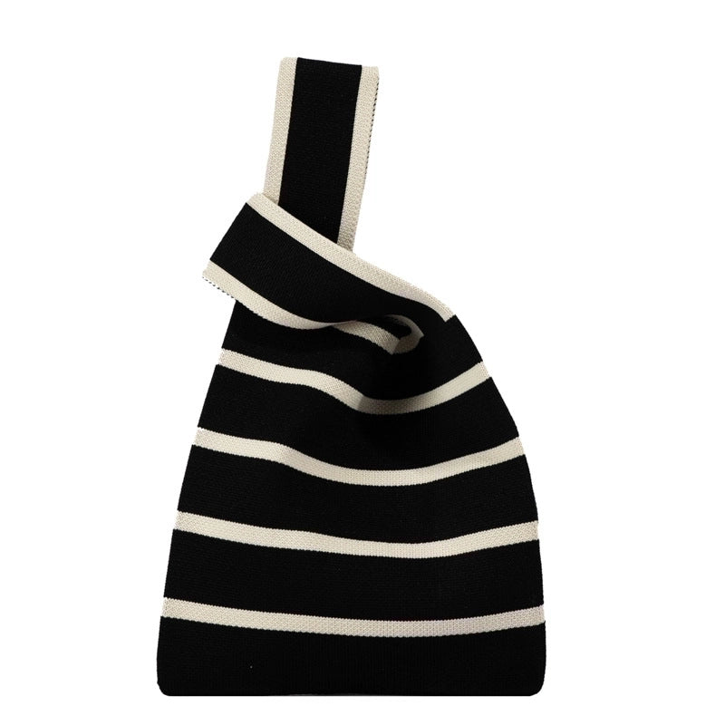 Women's Small Knit Color Block Classic Style Square Open Shoulder Bag