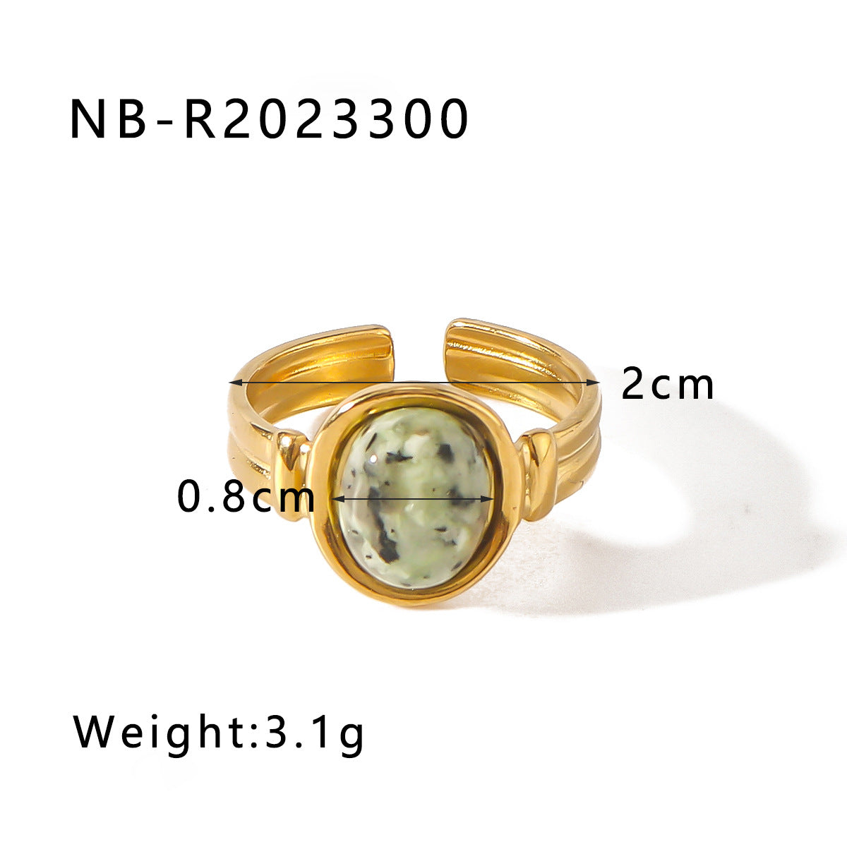 Natural Stone Ring Retro Niche Personality Open Stainless Steel Ring