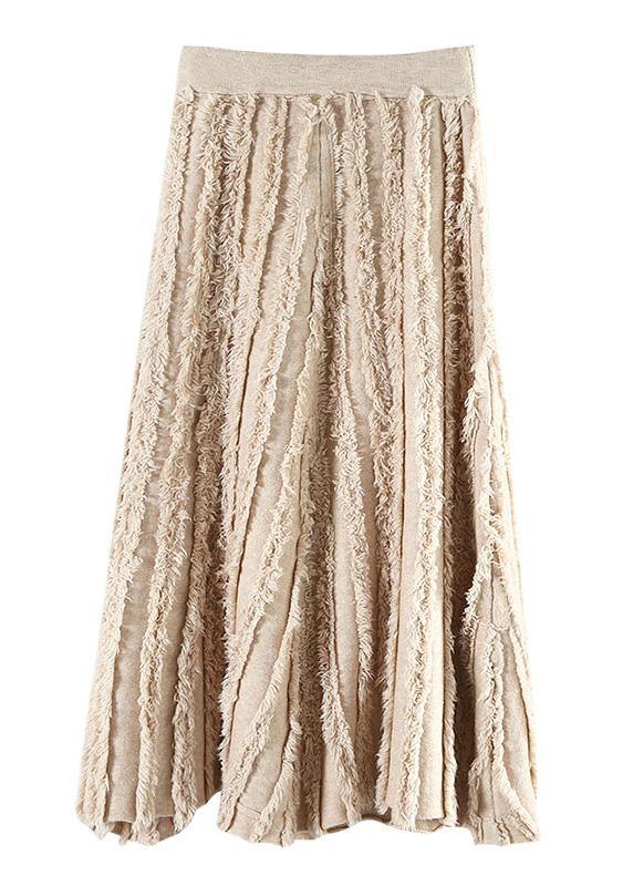 Italian nude cotton skirt tassel elastic waist spring skirt