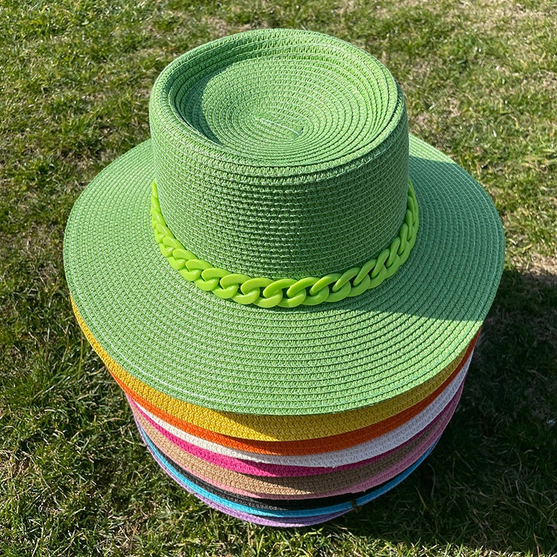 Women's Minimalist Solid Color Chain Flat Eaves Sun Hat