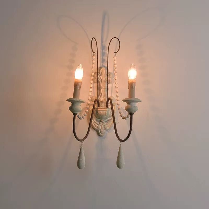 Rustic Double-Arm Wall Sconce with Candle-Style Design