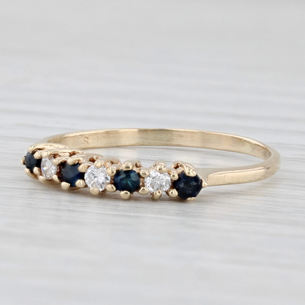 0.21ctw Blue Sapphire Diamond Ring 10k Yellow Gold Stackable Size 7