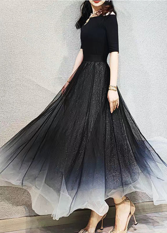 Chic Gradient Black Exra Large Hem Tulle Skirts Spring