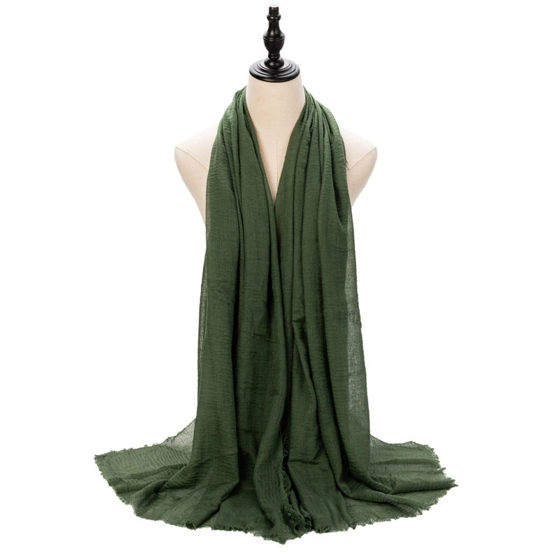Hot Selling Women's Cotton And Linen Solid Color Baotou Scarf Cover Pleated Short Beard Headscarf