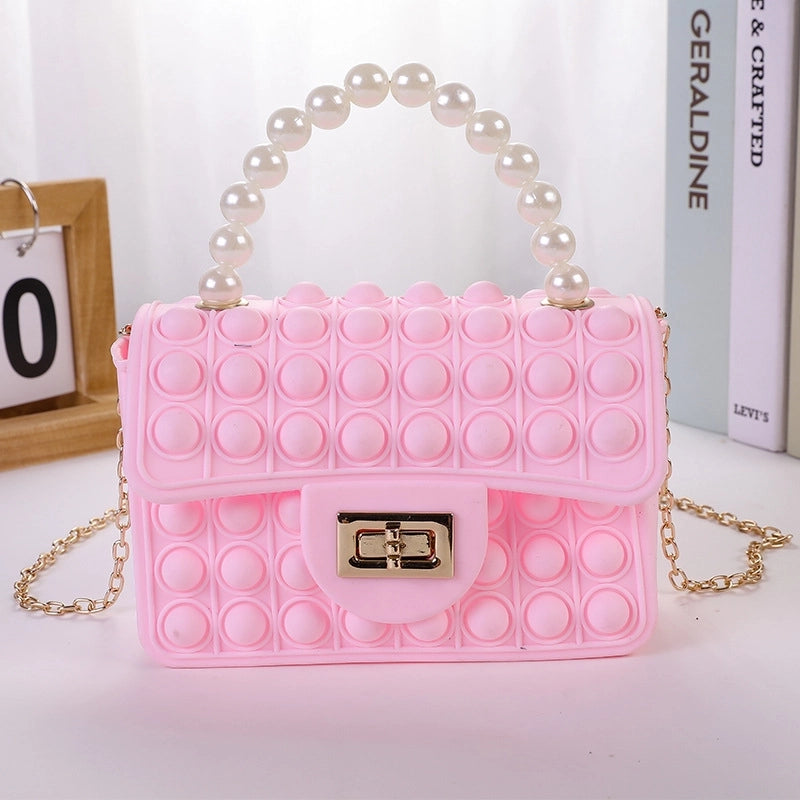 Girl's Color Block Solid Color Silica Gel Pearls Lock Clasp Kids Wallets
