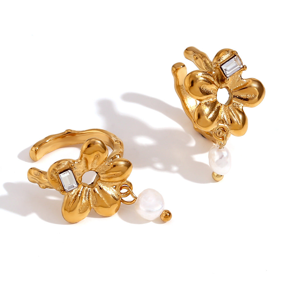 Women Fashion Circle Geometric Stainless Steel 18K Gold Plated Clip On Earrings