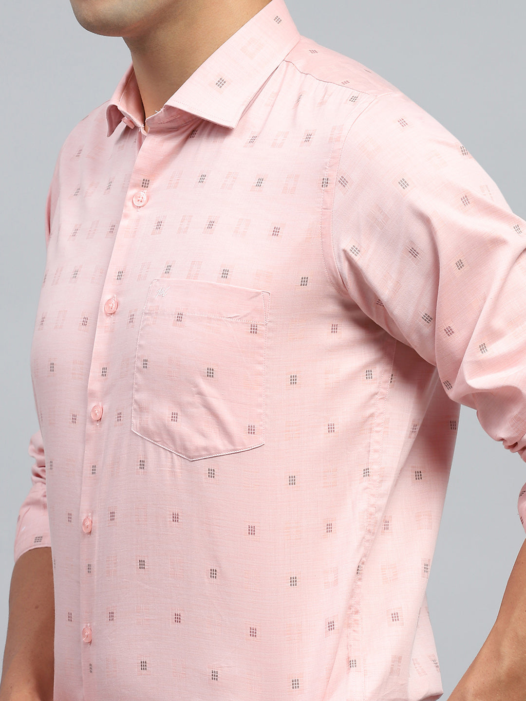 Men Peach Printed Collar Full Sleeve Shirt