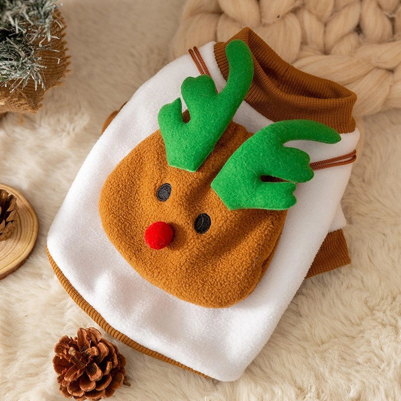 Cute Core Spun Yarn Christmas Color Block Pet Clothing