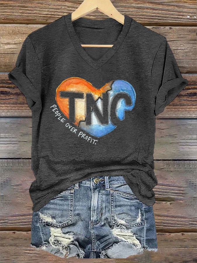 Women's Tennessee and North Carolina Hurricane Helene Print V-Neck T-Shirt