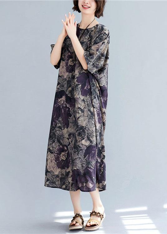 Women o neck pockets linen cotton summer Wardrobes Sleeve floral Dress