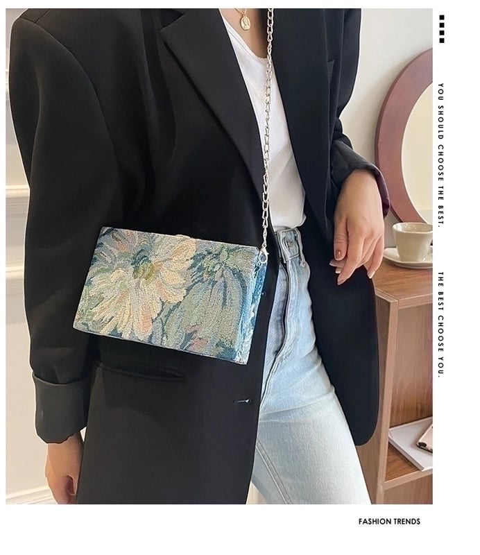 Women's Small Canvas Flower Streetwear Lock Clasp Crossbody Bag