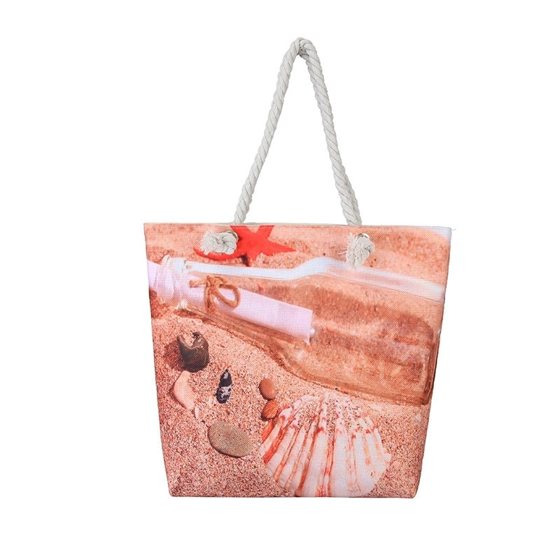 Women's Medium Canvas Ocean Vacation Beach Zipper Beach Bag