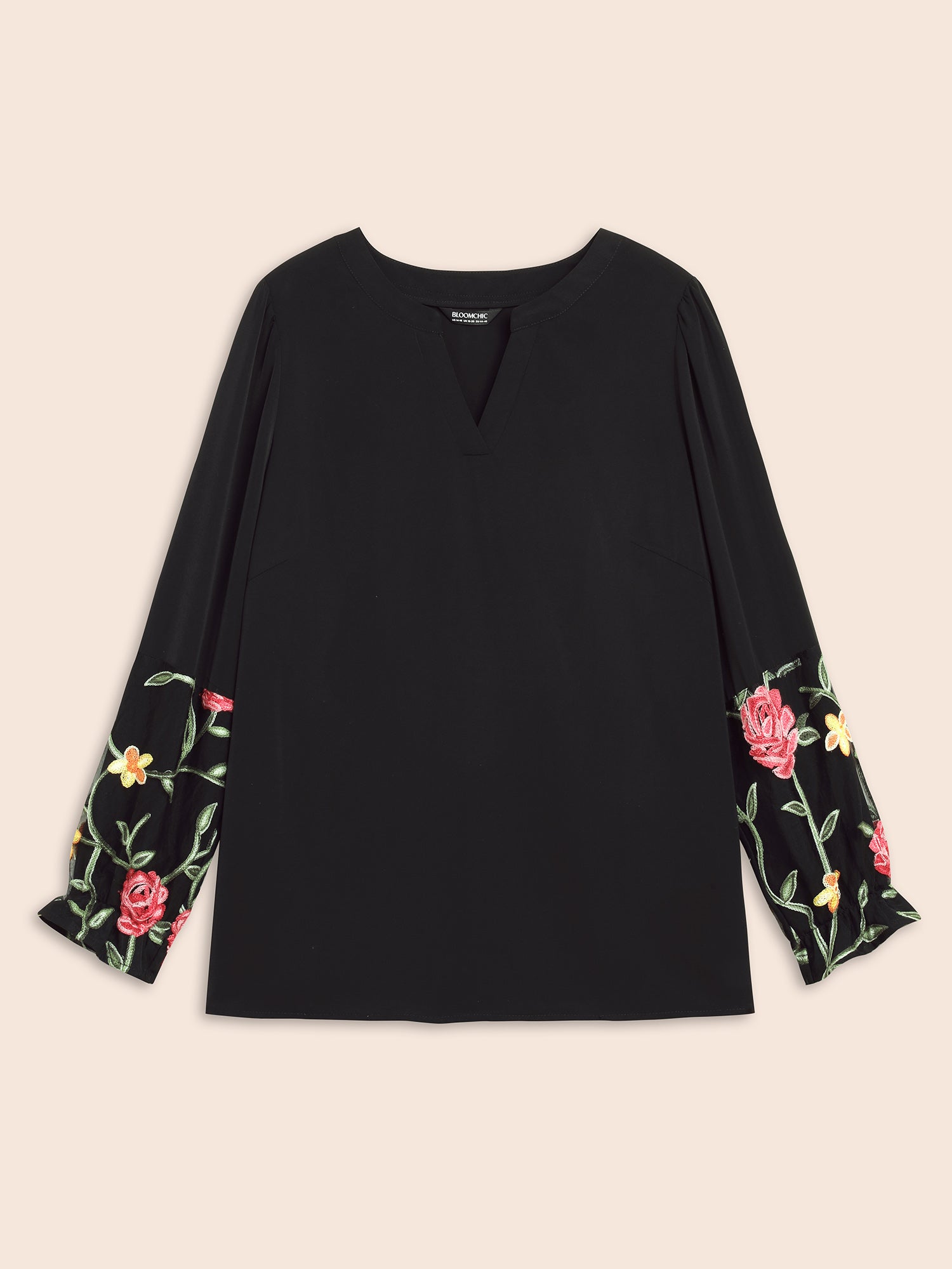 Mesh Floral Embroidered Sleeve Blouse