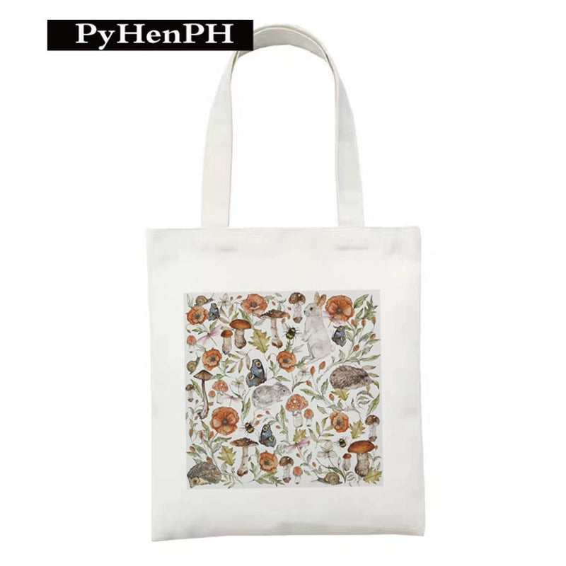 Women's Polyester Cartoon Leaves Streetwear Square Open Canvas Bag