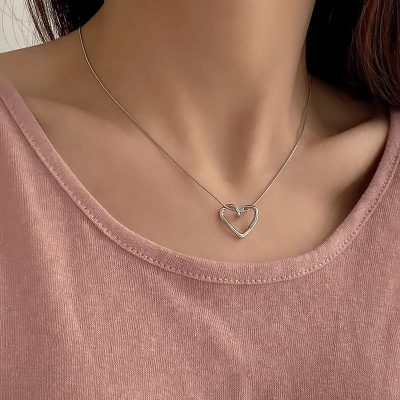 Fashion Heart Shape Titanium Steel Beaded Zircon Layered Necklaces 1 Piece