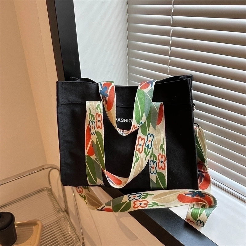 Women's All Seasons Canvas Plant Vacation Square Magnetic Buckle Shoulder Bag Handbag