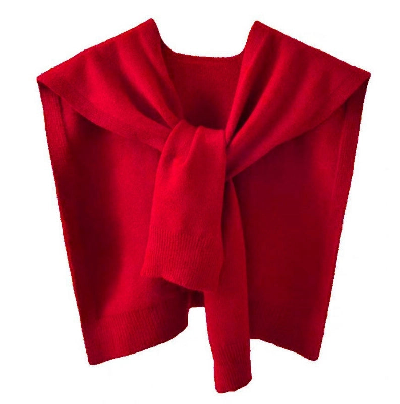 Cored Yarn Knitted Shawl Women's Spring And Autumn Outer Waistcoat Color Shoulder Thin Cardigan Summer Knotted Fake Collar Scarf