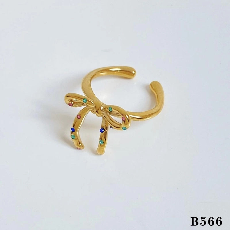 Casual Modern Style Heart Shape Bow Knot 316 Stainless Steel  Shell Diamond 16K Gold Plated White Gold Plated Gold Plated Inlay Stainless Steel Rings