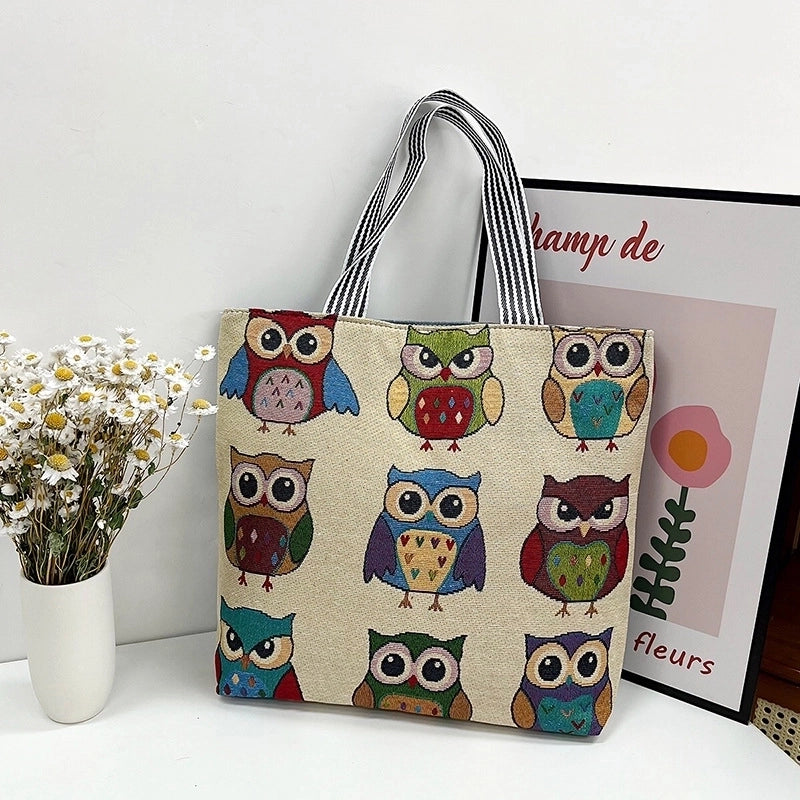 Women's Large All Seasons Nylon Animal Cartoon Cute Square Zipper Tote Bag