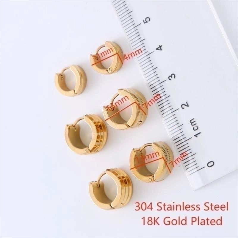 12 Pairs Minimalist Round Polishing 304 Stainless Steel No Inlaid 18K Gold Plated Stainless Steel Earrings