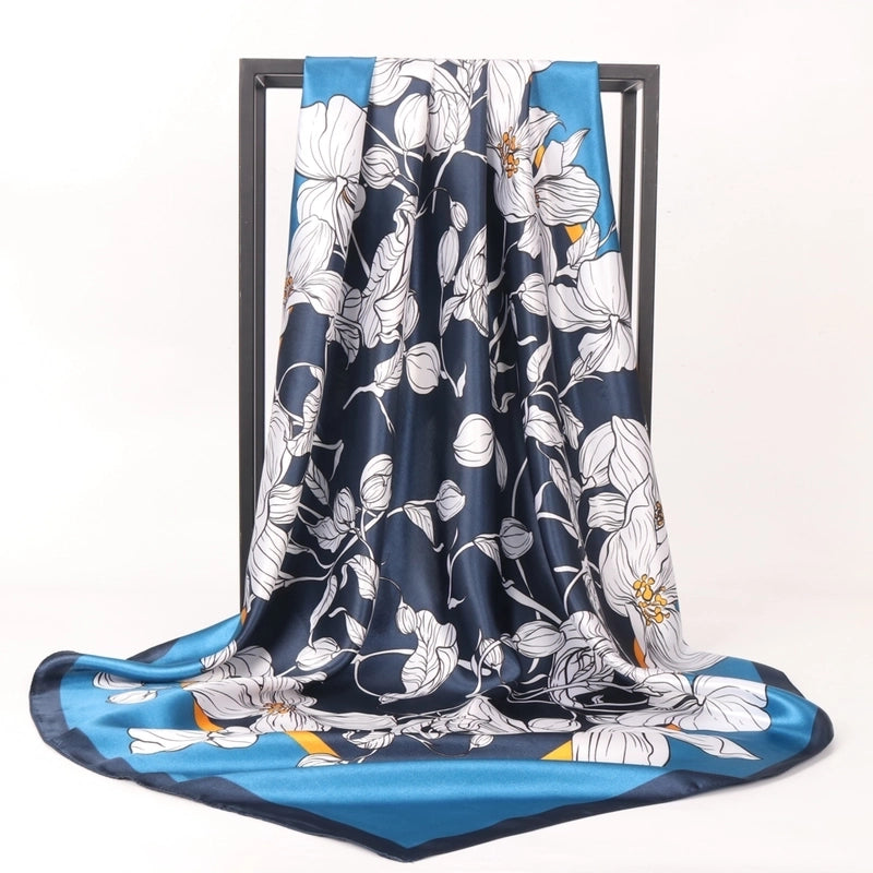 Women's Elegant Lady Modern Style Printing Satin Silk Scarf
