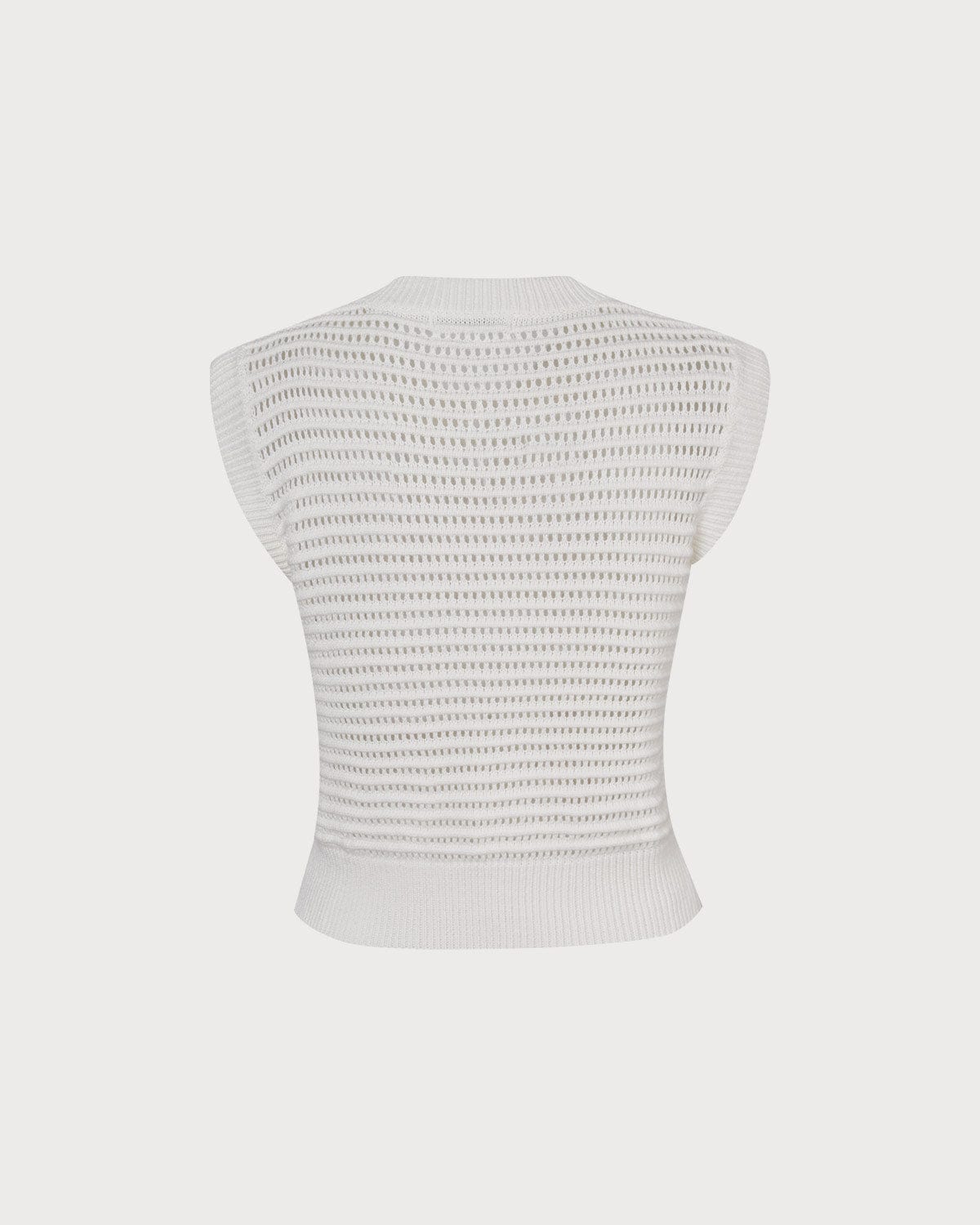 The Beige Sleeveless Pointelle Ribbed Knit Vest