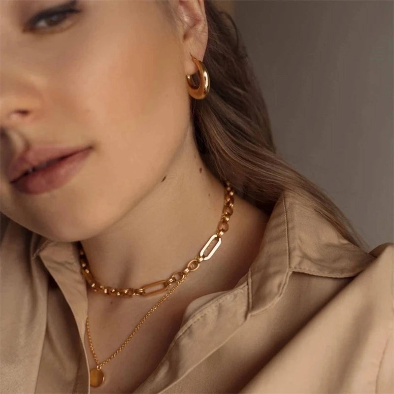 1 Pair Modern Style Round Heart Shape 304 Stainless Steel 18K Gold Plated Hoop Earrings