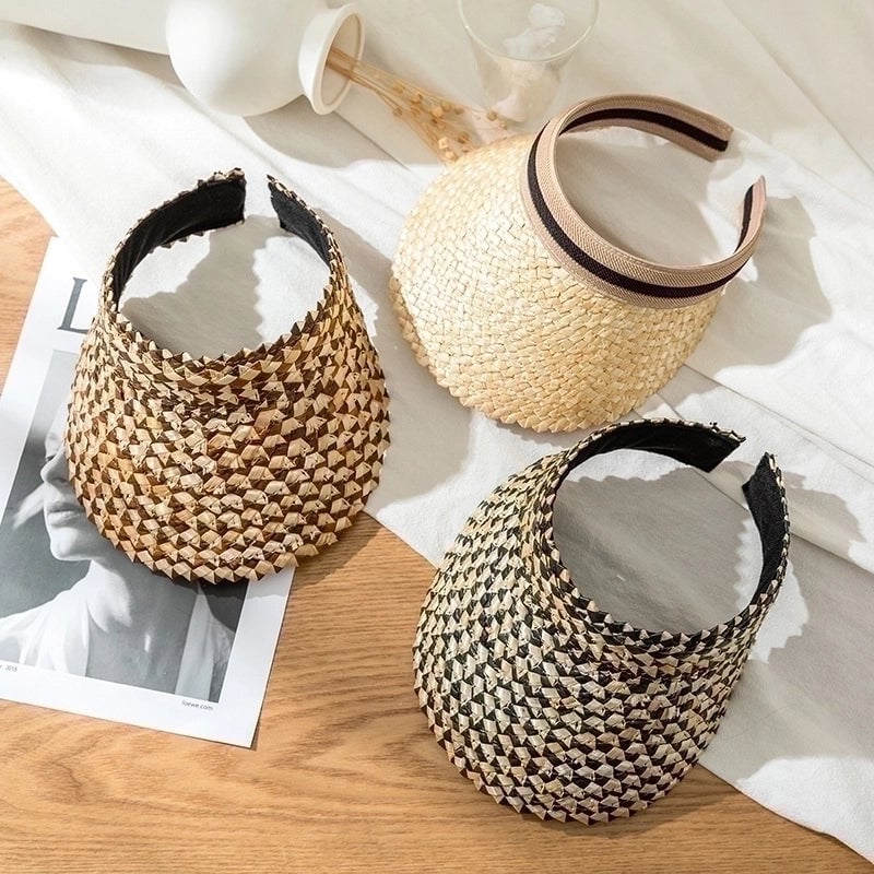 Women's Minimalist Commute Color Block Flat Eaves Straw Hat