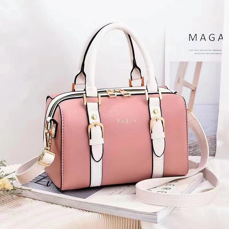 Women's Medium Pu Leather Color Block Streetwear Pillow Shape Zipper Handbag