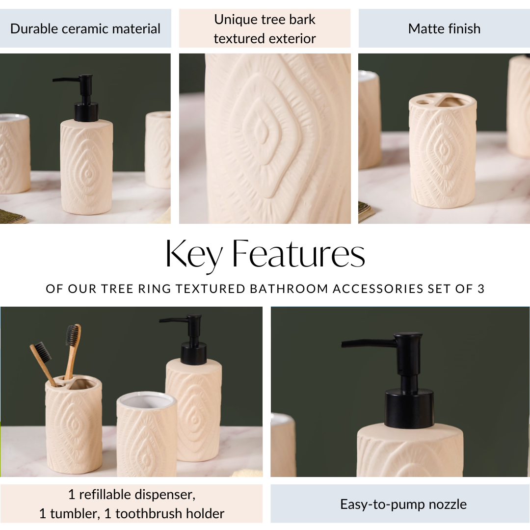 Textured Bathroom Accessories Set Of 3 Beige