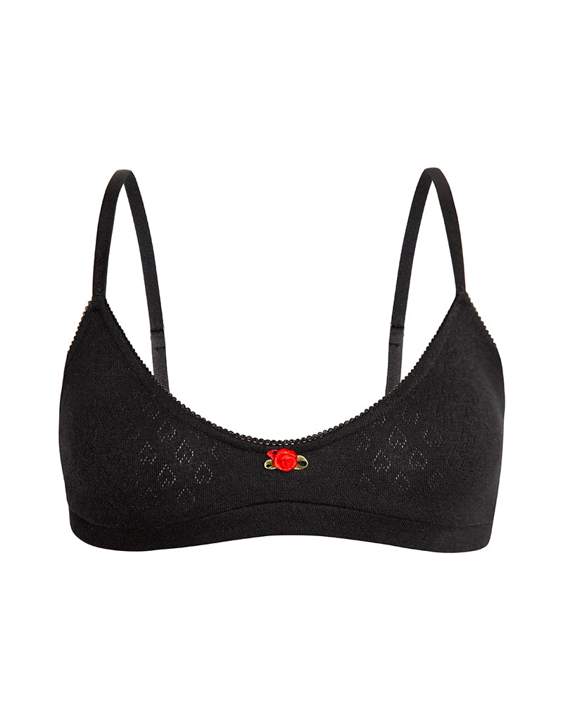 Yanas Bra in Pointelle Black with Frill Trim