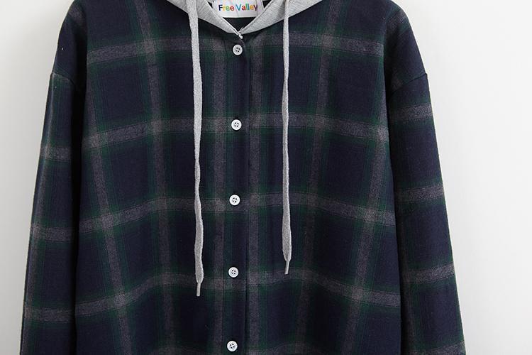 Flannel Plaid Hooded Long Sleeve Shirt